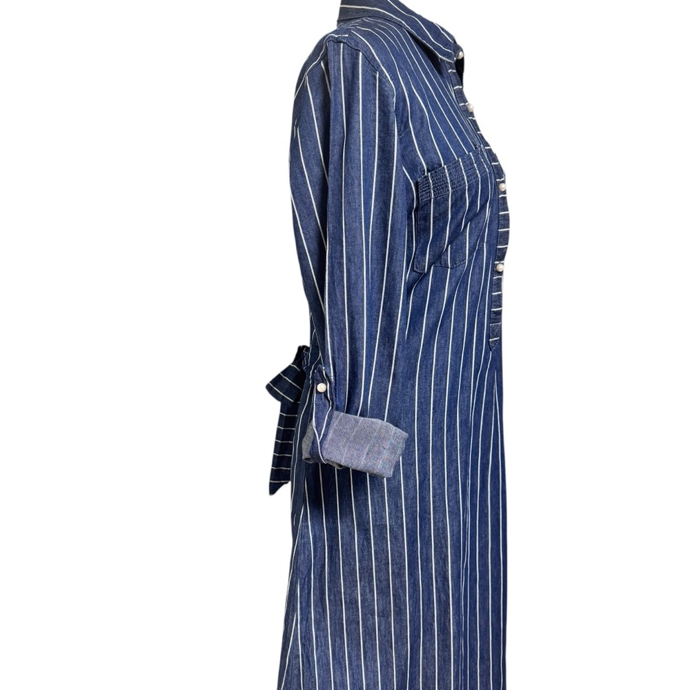 Given Kale denim striped pear button chambray lagen coastal, shirtdress sz L - Picture 6 of 7